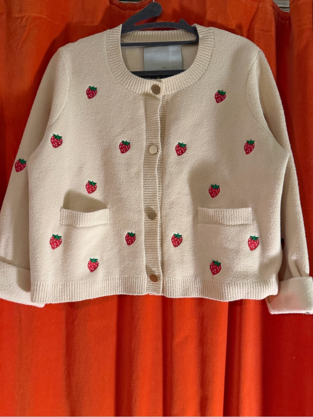 Anthropology NVLT Cream Cardigan with Red Strawberry Embroidery NWOT - Picture 8 of 8